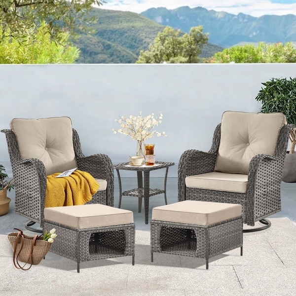 Rattan Patio Furniture Conversation Seating 360° High Back Swivel Chairs+Storage Ottomans，Cushions Included🎁