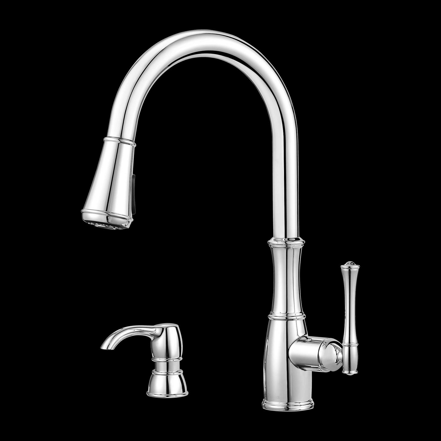 Pfister Wheaton 1-Handle Pull-Down Kitchen Faucet with Soap Dispenser in Polished Chrome