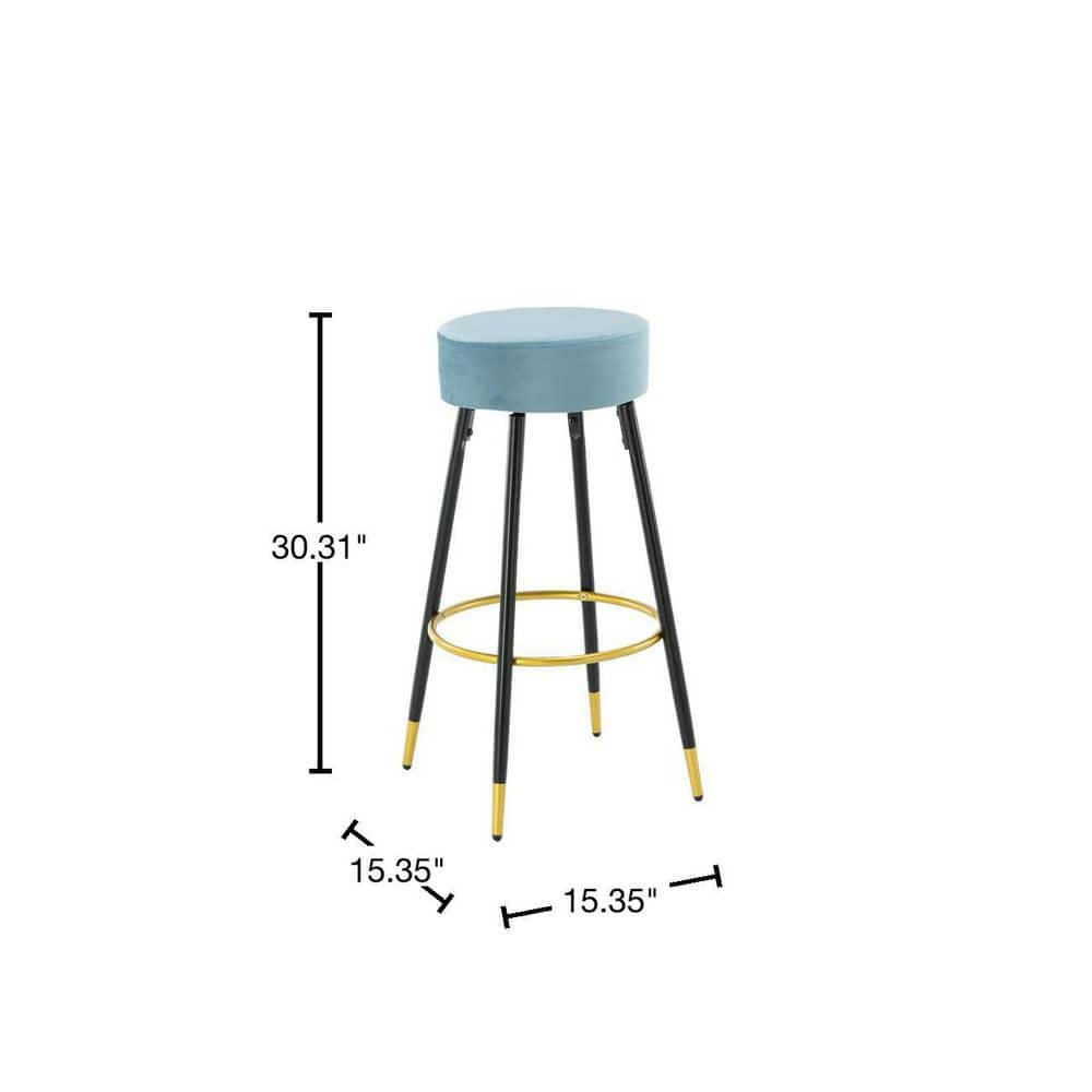 HOMEFUN 30 in. Light Blue Metal Frame Bar Stool with Velvet Seat (Set of 2) HFHDOF-052LB