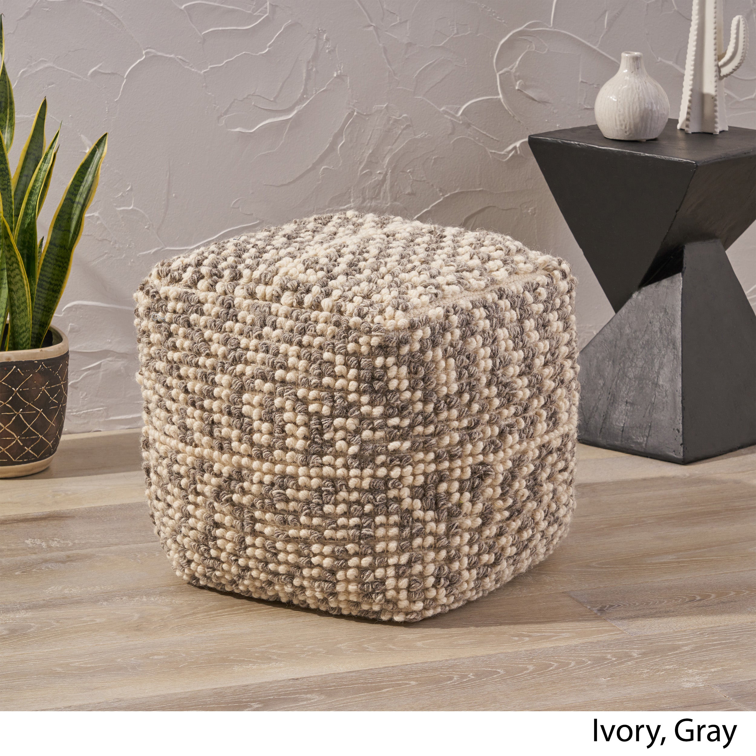 Zoriah Boho Wool and Cotton Ottoman Pouf