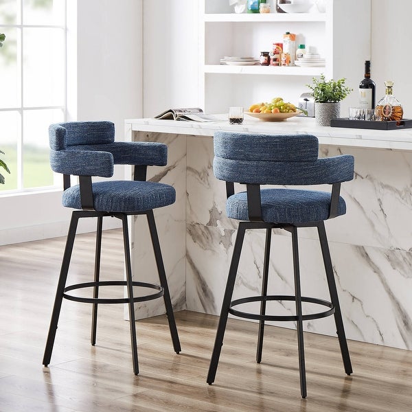 Hausfame Set of 2 Linen Swivel Counter and Bar Stool with Metal Footrest - N/A