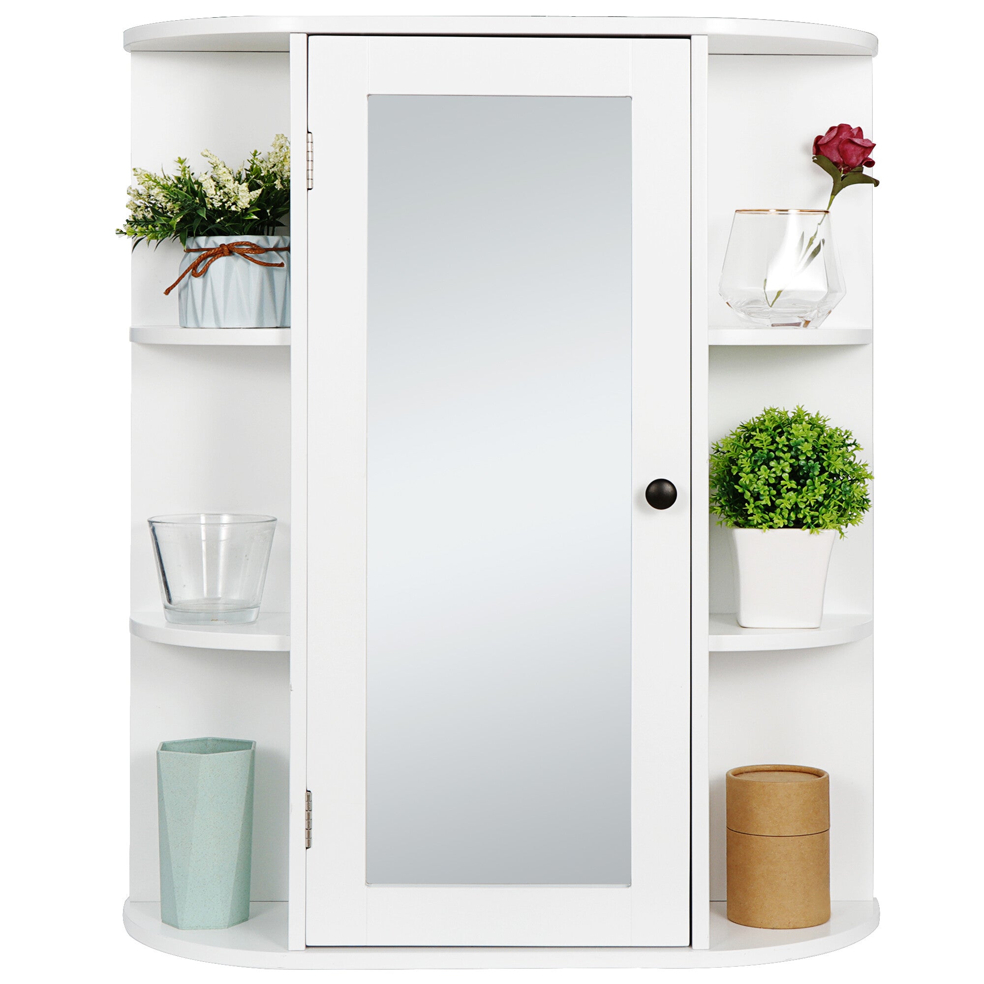 HomGarden Mirror Door Wall-Mount Bathroom Cabinet, Medicine Cupboard White, 6.5” W