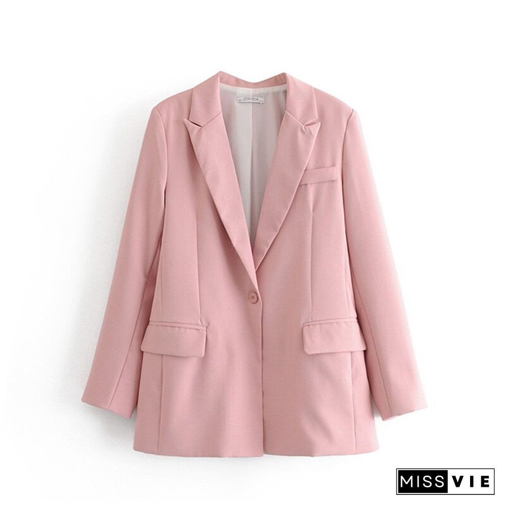 Spring Pink Blue Ol Two Piece Set Women Single Button Office Lady Blazer Jacket Coat+Zipper Pants Suit Female Trousers Tops