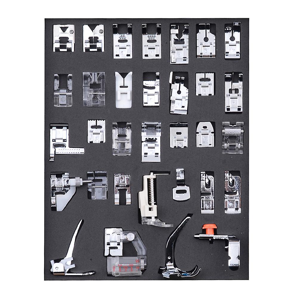 Silver 32 Pcs Sewing Machine Presser Feet Set， Professional Sewing Crafting Presser Foot Feet For Janome Brother Singer Sewing Machine Parts and Accesso