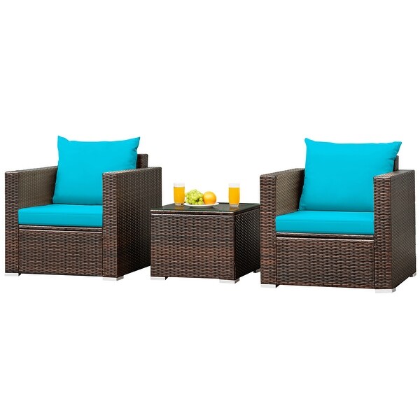 Costway 3PCS Patio Rattan Furniture Set Conversation Sofa Cushioned