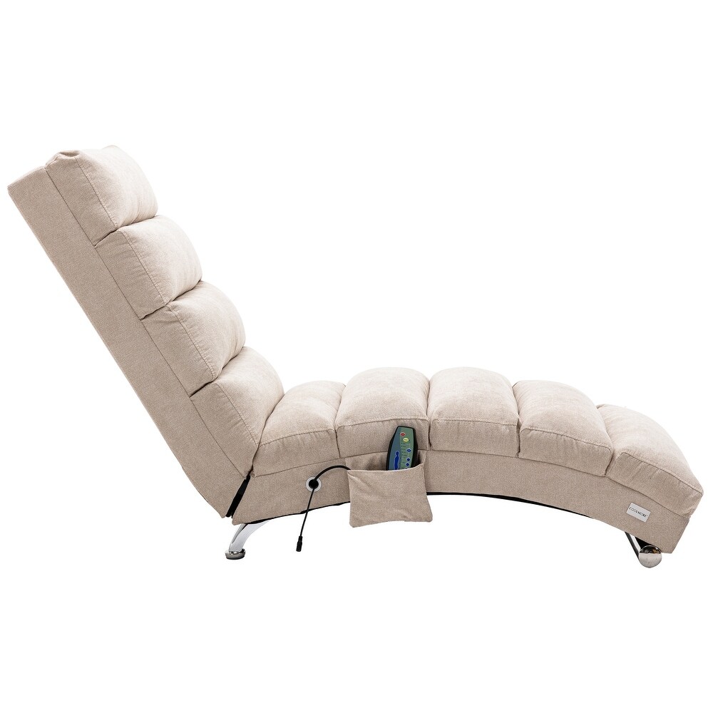 Modern Linen Ergonomic Massage and Heating Function Chaise Lounge with Remote Control and Side Pocket
