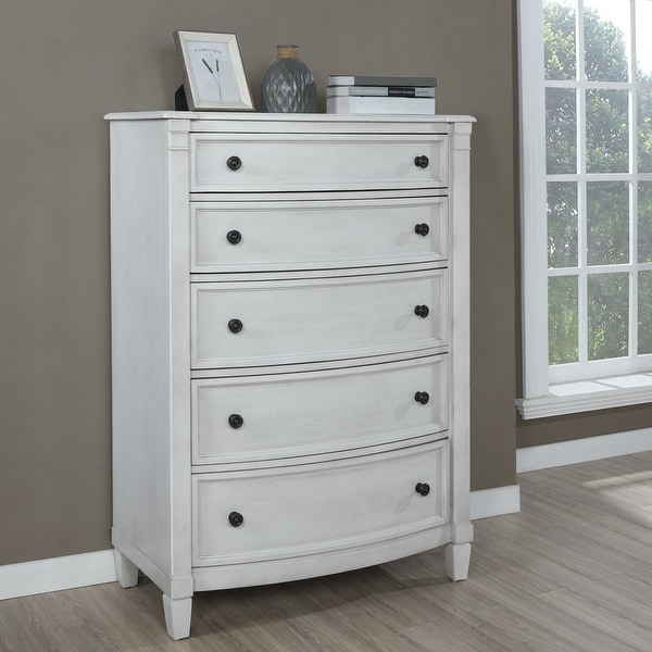 Roundhill Furniture Saline Wood Camelback Planked Bed with Dresser， Mirror， Two Nightstands， and Chest - - 32334963