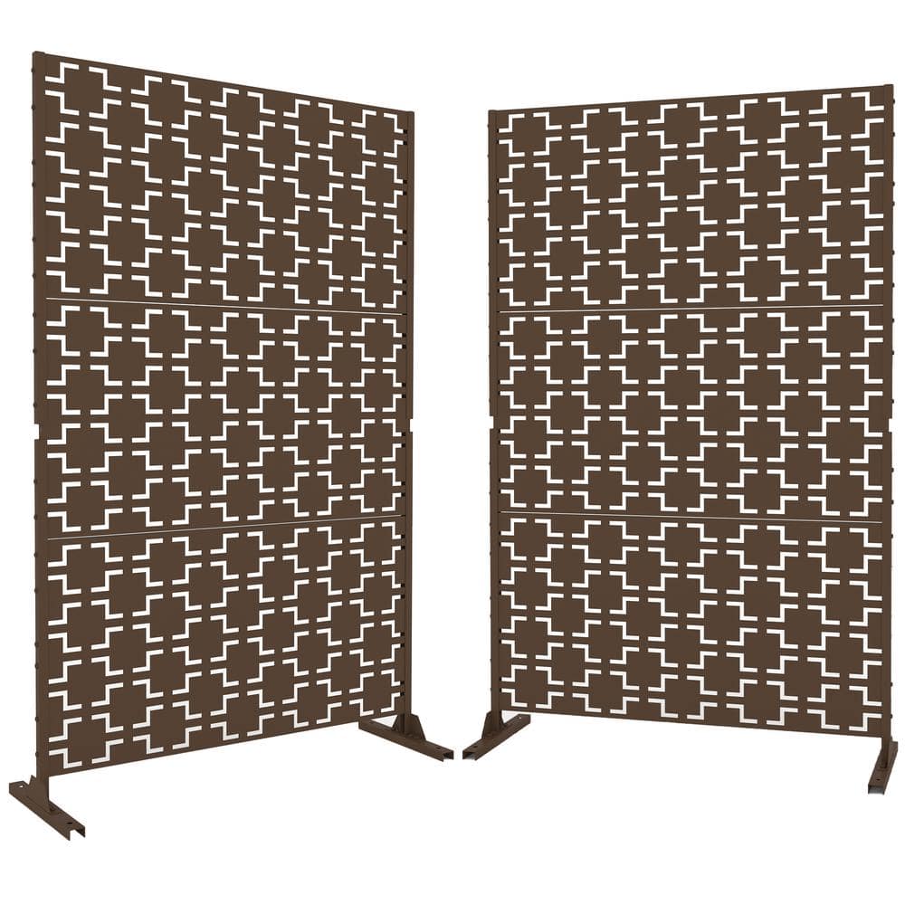 76 in. Galvanized Steel Garden Fence Outdoor Privacy Screen Garden Screen Panels in Brown OS0003-Brown-1