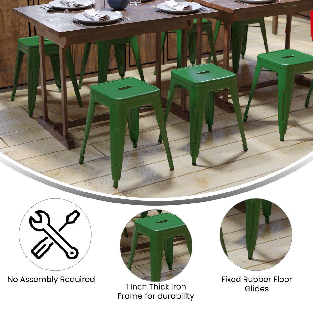 Carnegy Avenue 18 in. Green Backless Metal Bar Stool with Metal Seat Set of 4 CGA-ET-509914-GR-HD