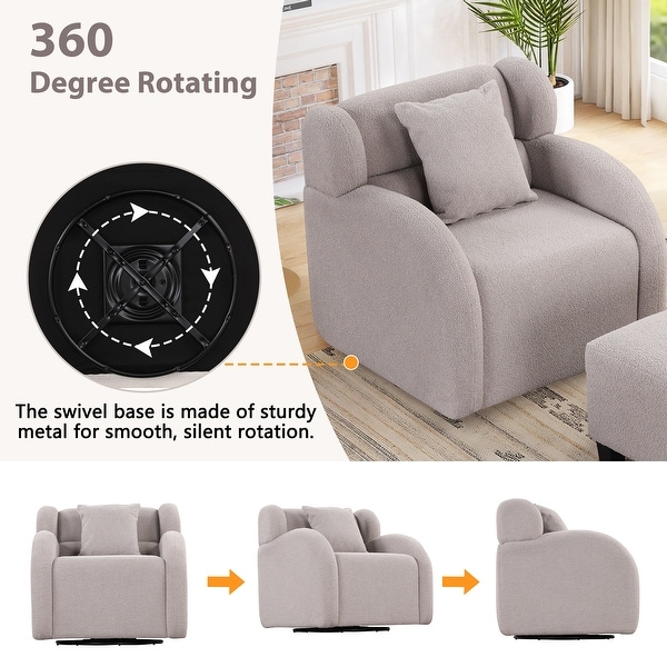 360 Degree Swivel Accent Chair and Ottoman Sets， Swivel Lounge Barrel Chair， Teddy Short Plush Particle Velvet Armchair， Gray