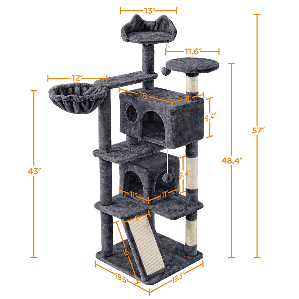 Yaheetech 57'' H Cat Tree Condo Tower w/ Condos， Dark Gray