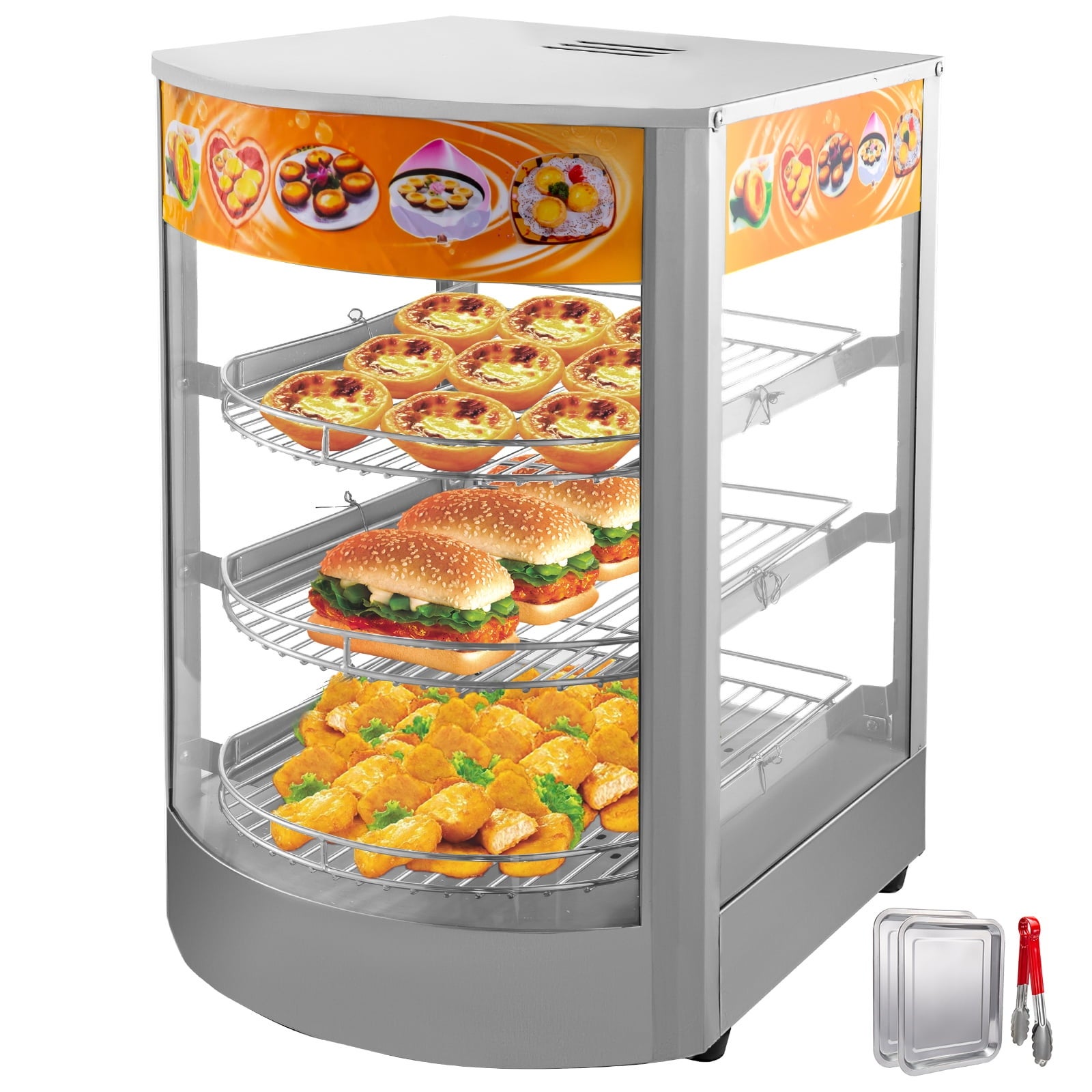 110V 14 inch Commercial Food Warmer Display 3-Tier 800W Electric bun warmer