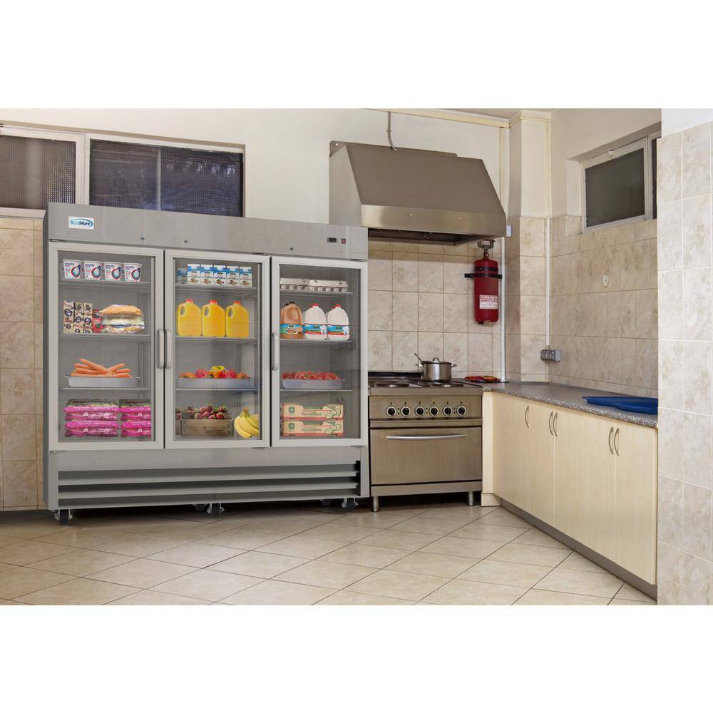 Koolmore 81 in. W 72 cu. ft. Commercial Refrigerator 3 Glass Doors in Stainless Steel CRIR-3GD