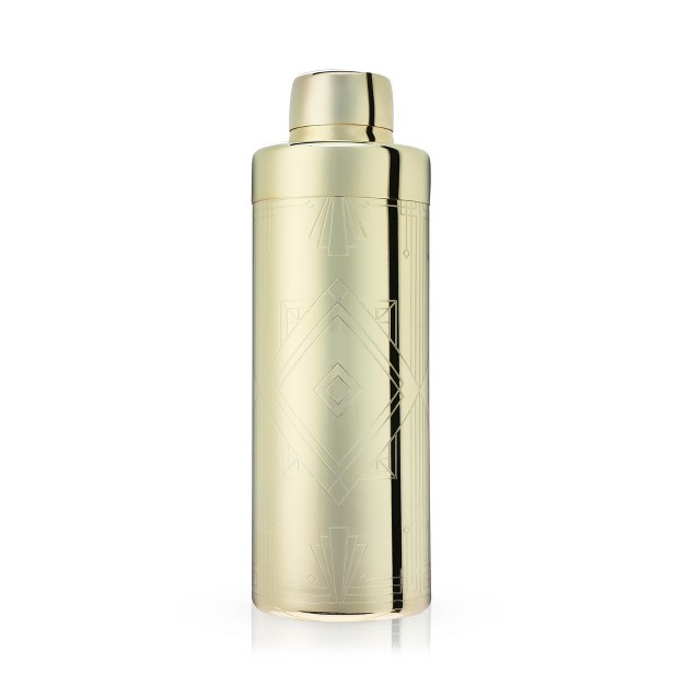 Viski Art Deco Gold Cocktail Shaker 24 Oz Etched Stainless Steel Shaker With Strainer amp Gold Finish