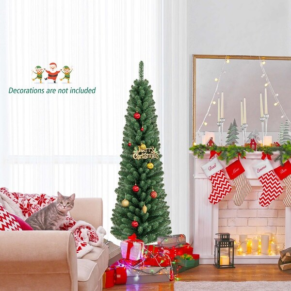 Costway 5/6/7/8 FT Pencil Christmas Tree Artificial Xmas Tree with