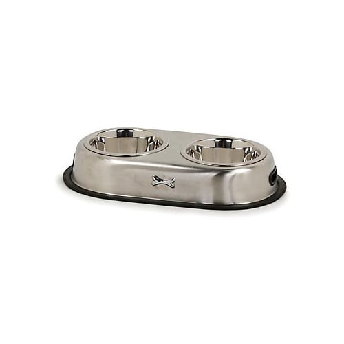 EveryYay Dining In Brushed Stainless Steel No-Tip Dog Double Diner， 3.5 Cups