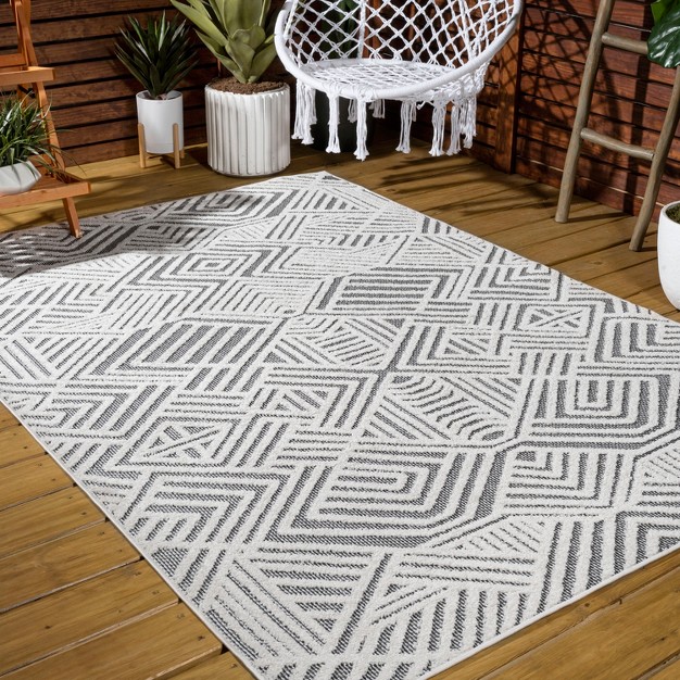 Jordan High low Pile Art Deco Geometric Indoor outdoor Area Rug Jonathan Y