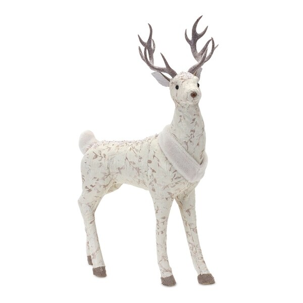 Set of 2 Plush Floral Deer Christmas Tabletop Figurines 20.5