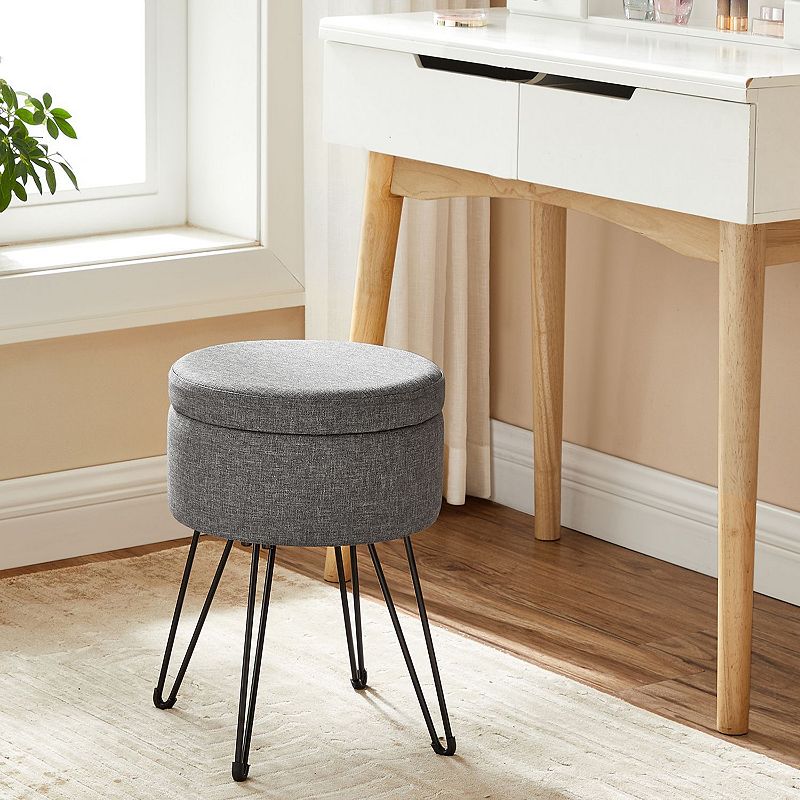 Round Storage Ottoman， Small Ottoman Stool With Storage， Vanity Chair， Footrest， Metal Legs