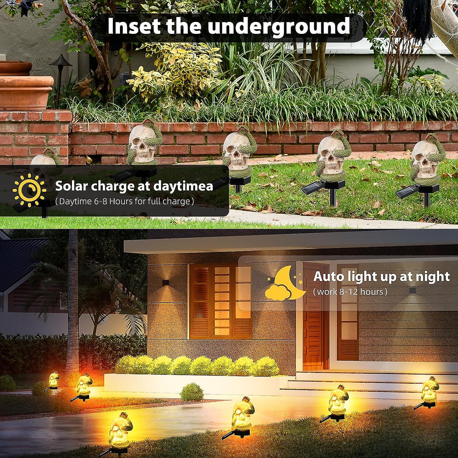 Halloween Decorations Outdoor，scary Halloween Solar Lights With Skull And Snake，waterproof Halloween Ornaments Lights Outdoor Lighting Decor For Party