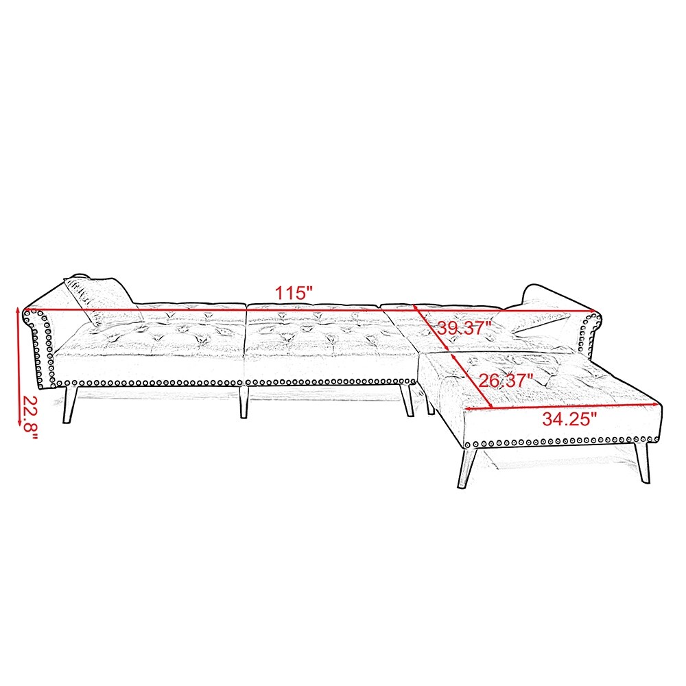 Modern Velvet Convertible Sofa Bed Sleeper with Nailheads