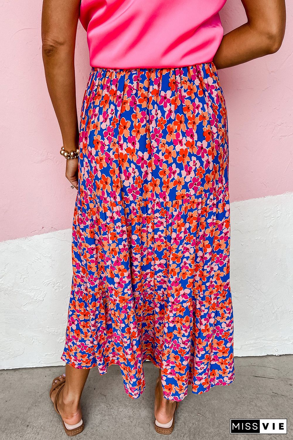 Multicolor Bohemian Floral Print High Waist Midi Skirt