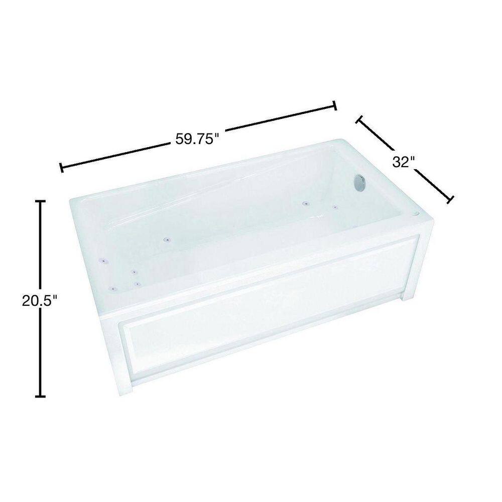 MAAX New Town 60 in. Acrylic Right Drain Rectangular Alcove Whirlpool Bathtub in White 105456-091-001-002