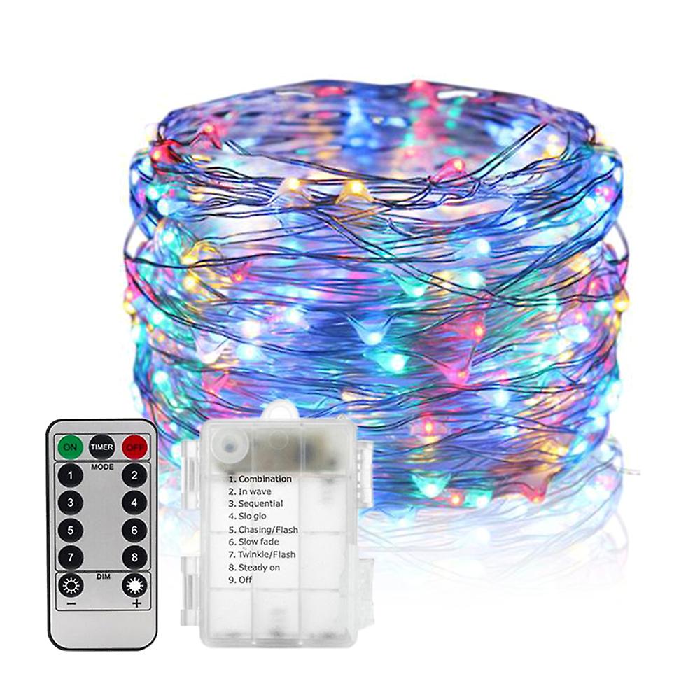 Multicolor 20 Meters 20m/65.6ft 200 Leds Fairy Lights Copper Wire Lamp Christmas String Light 8 Lighting Modes With Remote Control 3 * Aa Cell Powered