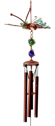 Stained Glass Flitting Butterfly Copper Metal Wind Chime 23