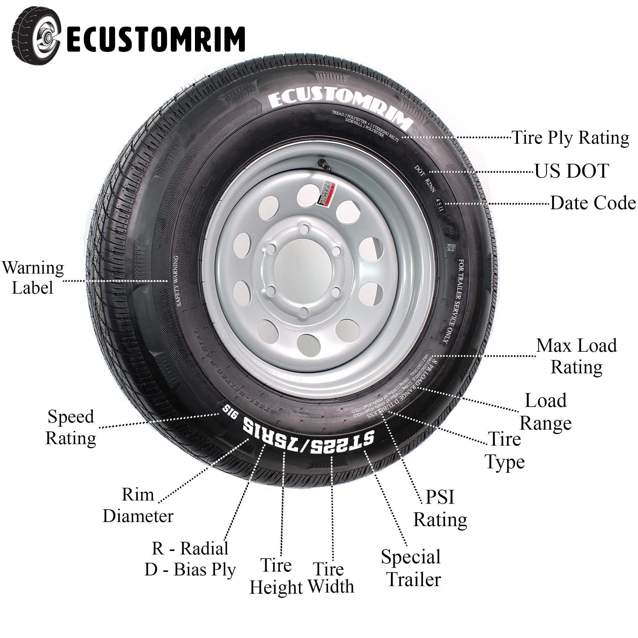 2-Pk Mounted Trailer Tire On Rim 480-8 4.80-8 4.80 x 8 LRB 5 Hole White Wheel