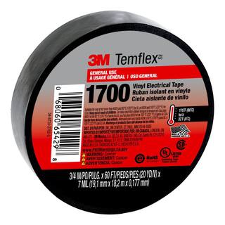 3M Temflex 34 in. x 60 ft. 1700 Electrical Tape Black 1700-1PK-BB40