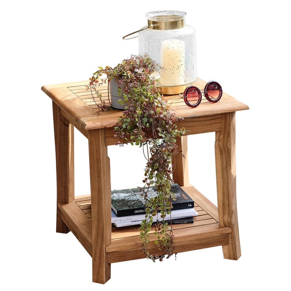 Cambridge Casual Mosko Natural Teak Wood Outdoor Side Table with Shelf