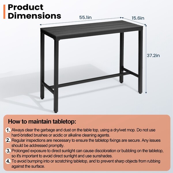 Pellebant Patio Outdoor Bar Table Rectangle Pub Table Dining Table