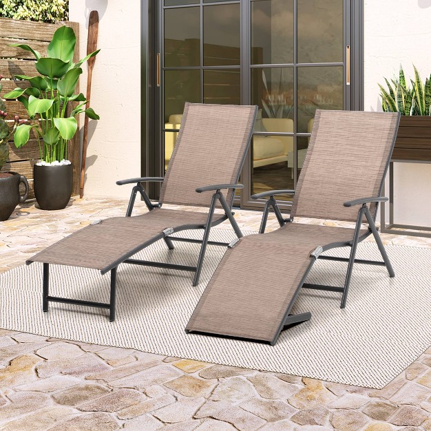 2pk Outdoor Aluminum Folding Recliner Adjustable Chaise Lounge Crestlive Products