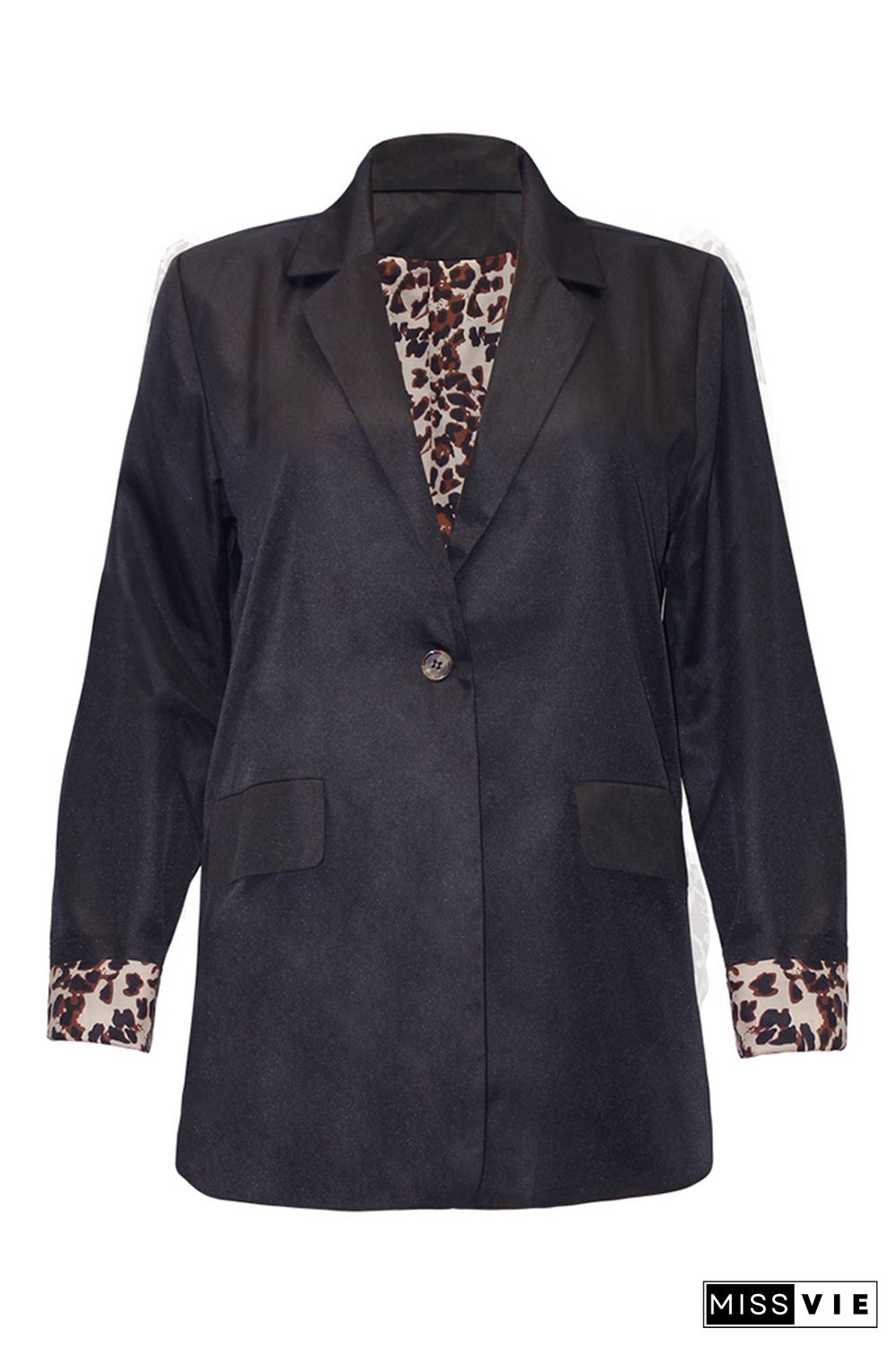 Black with Leopard Lining One Button Blazer Jackets