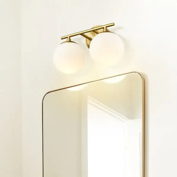 Modern Bathroom Vanity Light with Frosted Glass Shades in Gold Finish