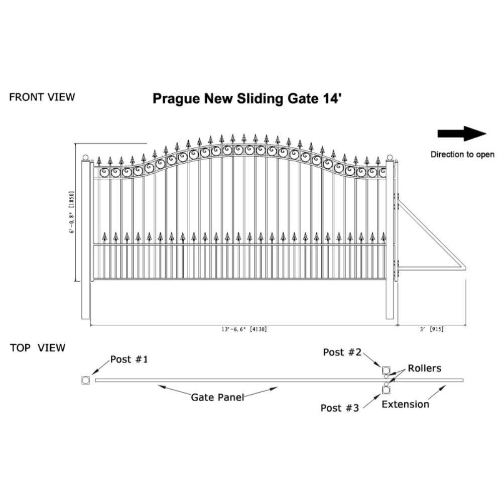 ALEKO Prague Style 14 ft. x 6 ft. Black Steel Single Slide Driveway Fence Gate DG14PRASSL-HD