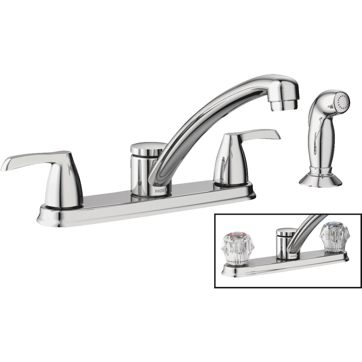 Moen Adler Chrome Two-Handle Low Arc Kitchen Faucet with Side Sprayer (87046)