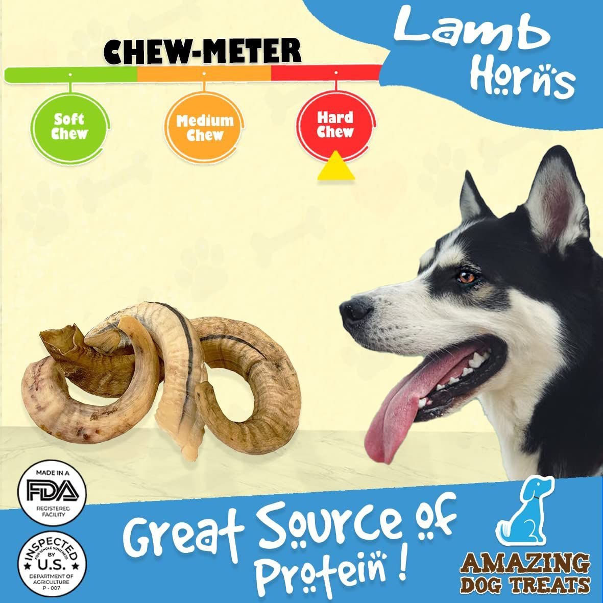 Amazing Dog Treats Lamb Horn Dog Bone， 1 count