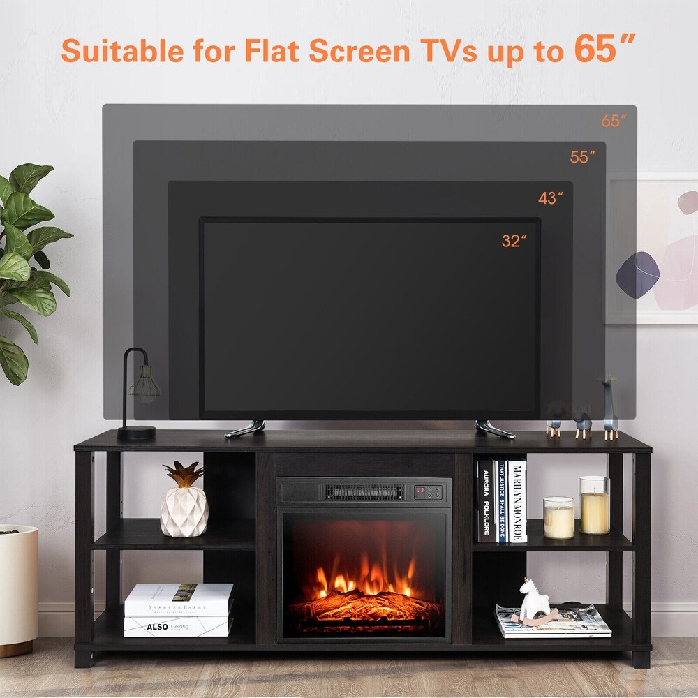 Gymax 2 Tier TV Stand  Electric Fireplace Heater Storage Cabinet