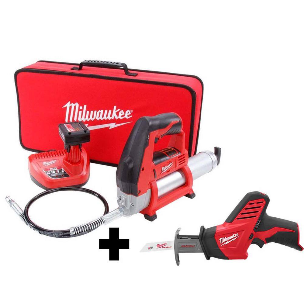 MW M12 12V Lithium-Ion Cordless Grease Gun XC Kit with M12 Hackzall 2446-21XC-2420-20