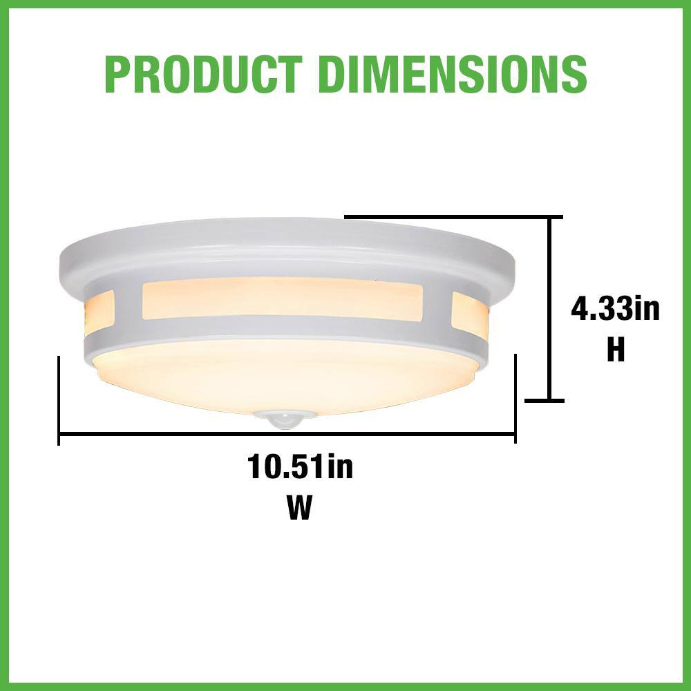 Hampton Bay 11 in. Round White Exterior Outdoor Motion Sensing LED Ceiling Light 830 Lumens 5 Color Temperature Options Wet Rated 564281040