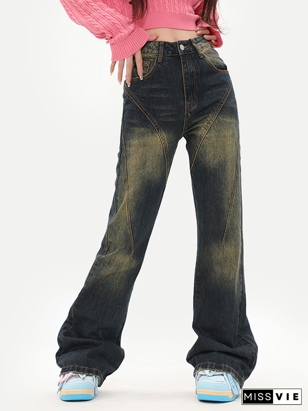 Vintage Distressed Splice Flare Jeans