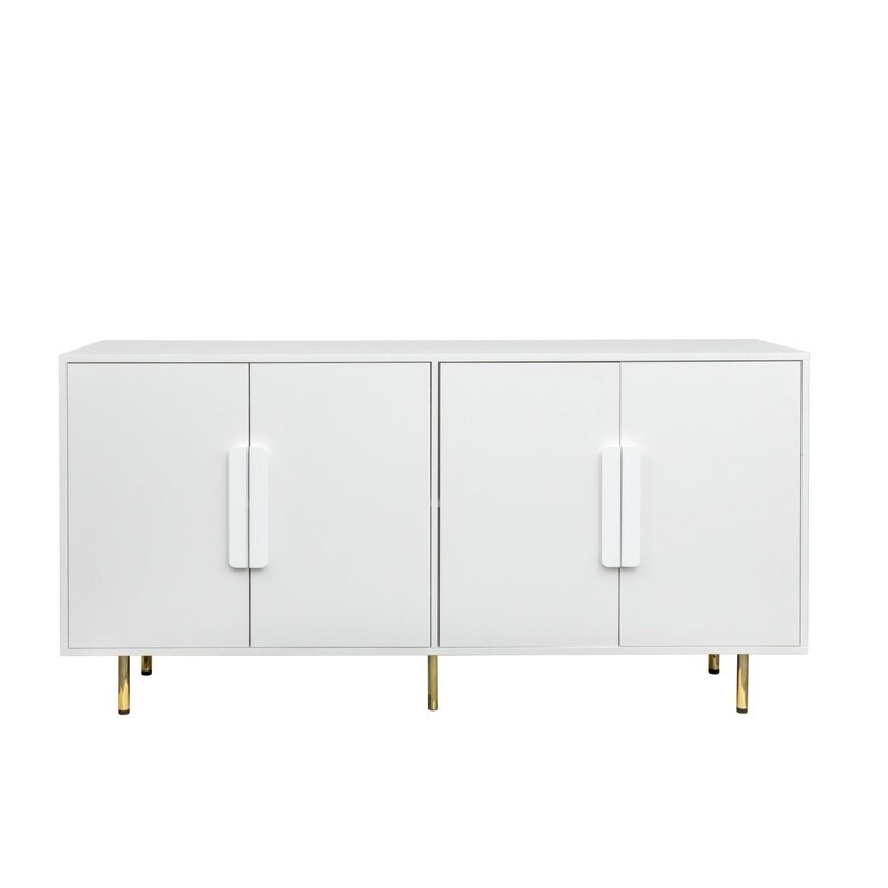 Modern Storage Cabinets with 4 Doors  Buffet Sideboard with Handle for Living Room Dining Room Entryway  White