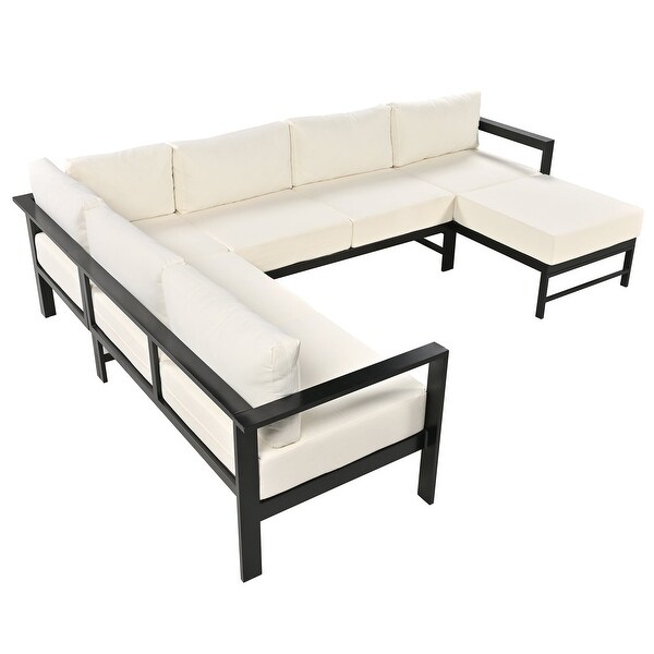 Ushaped MultiPerson Outdoor Conversation Set With White Cushions