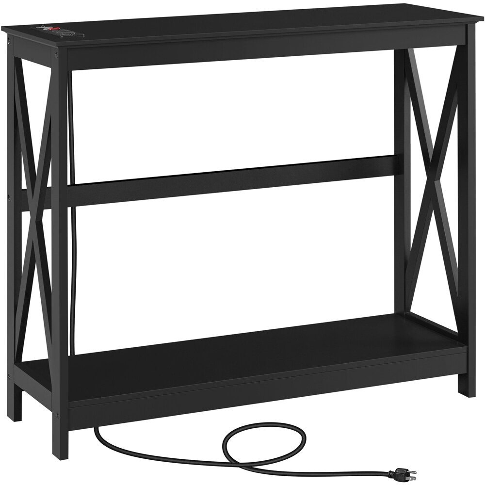 Yaheetech 2 Tier Narrow Sofa Table with Outlet Industrial Long Console Table