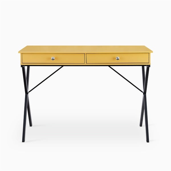 2 Drawers Writing Desk with Stoving Varnish Steel Frame， MDF Table Top