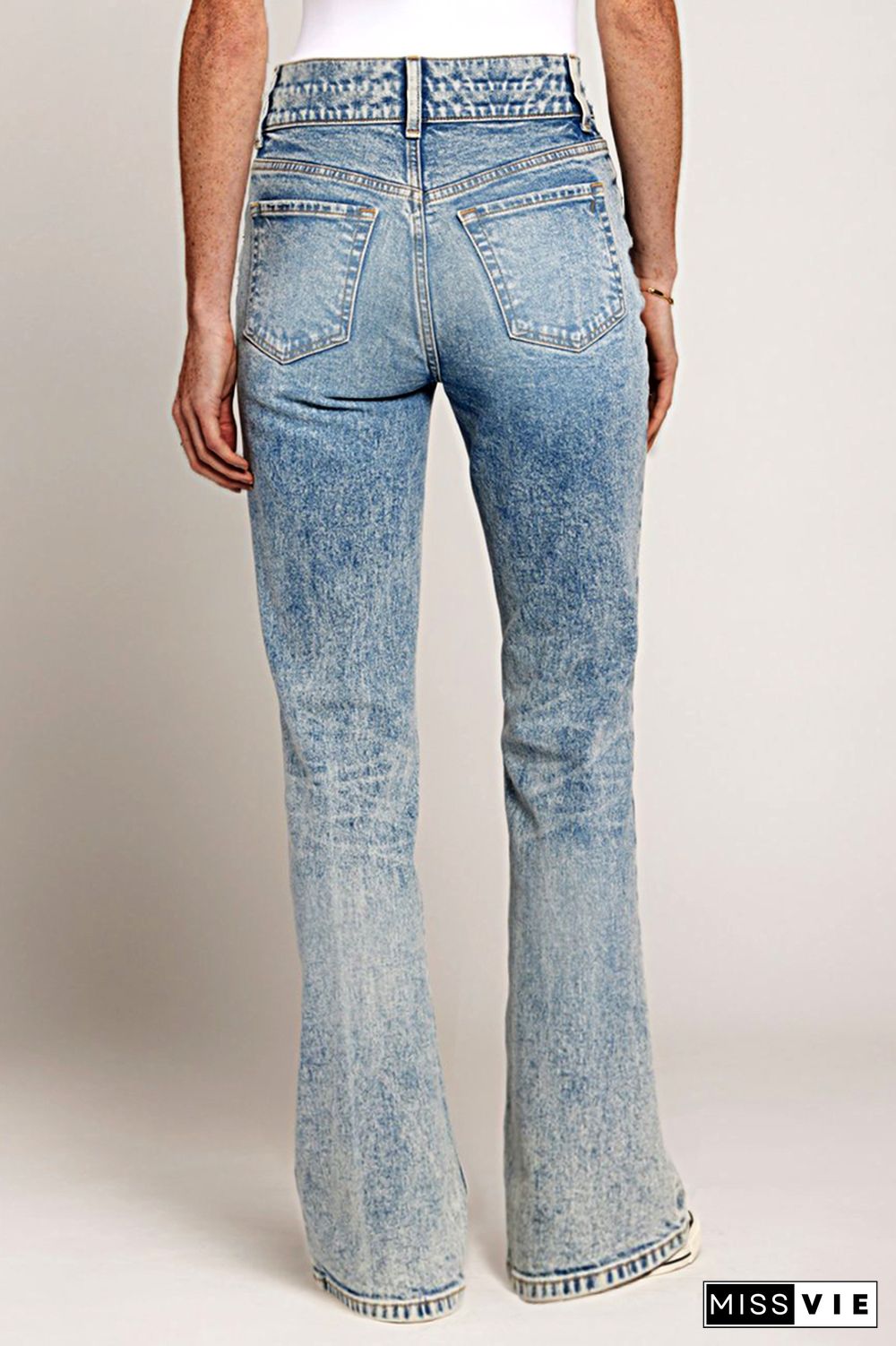 Dual Button High Waist Straight Leg Jeans