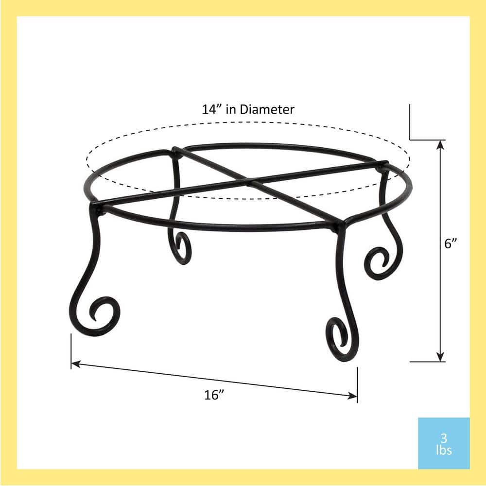 ACHLA DESIGNS 16 in. Dia Black Powder Coat Large Short Piazza Plant Stand GBS-24