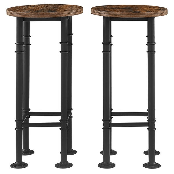 VECELO， Industrial Round Dining Chair Bar Stools Set of 2